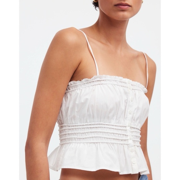Madewell Smocked Button-Front Top in Poplin - Eyelet White - Picture 1 of 11